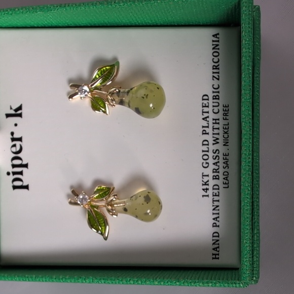 Piper K Green Pear Hand Painted Earrings - Picture 4 of 6